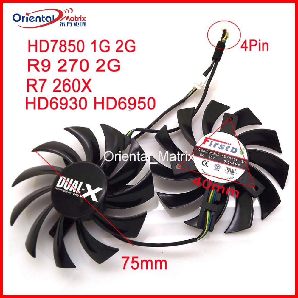 Cpu Fan - 2 unidades/lote FD7010H12S 75mm DC12V 0.35A