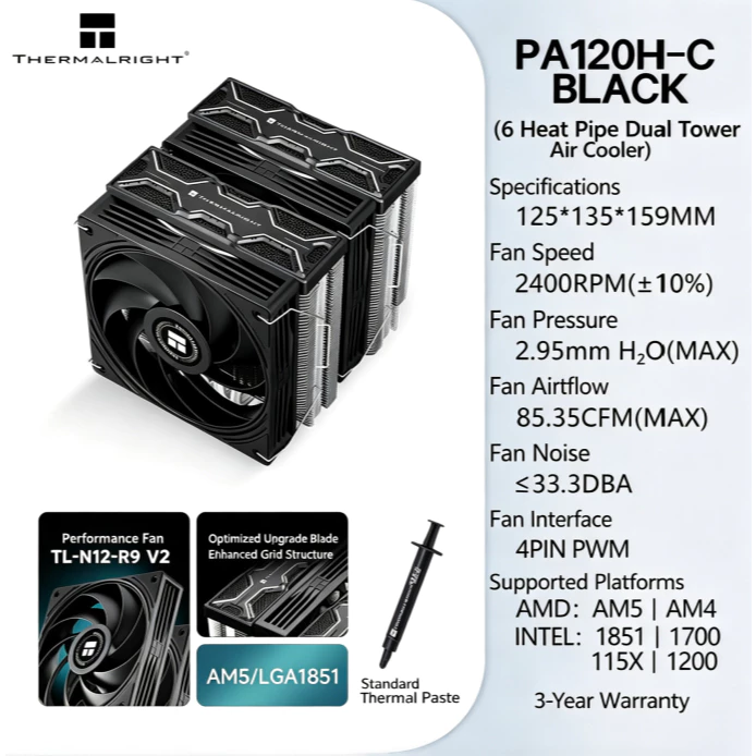 Thermalright PA120H‑C BLACK Co - Air Cooler Cpu avaliação e preço